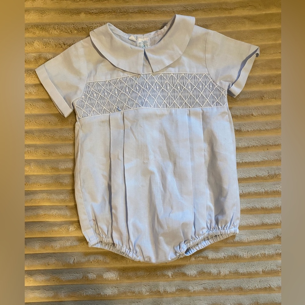 Vintage Pastels Light Blue Baby Outfit with Embroidery